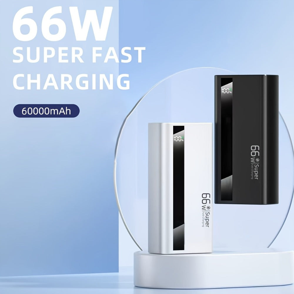 Un cargador portátil de 60000 mAh con capacidades de carga rápida, que cuenta con una pantalla digital inteligente, fabricado con tecnología de polímero de litio, ofrece una alta capacidad para cargar varios dispositivos al mismo tiempo, perfecto como reg