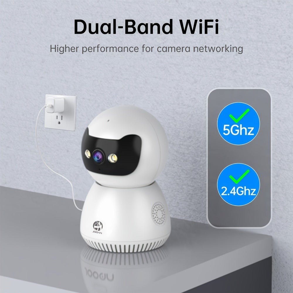 Cámara inteligente PTZ de interior JOOAN, visión nocturna a todo color + seguimiento automático + WiFi de doble banda 5G, alarma de sonido y luz + detección de movimiento + advertencia de voz, almacenamiento en la nube + reproducción de tarjeta, adecuada