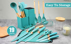 Juego de 19 piezas, Cuchillo de cocina, Juego de cocina, Juego de utensilios de cocina (Con mangos de madera), Juego de cocina de seguridad, Juego de herramientas de cocina antiadherentes, Utensilios de cocina modernos lavables, Utensilios de cocina, Adec