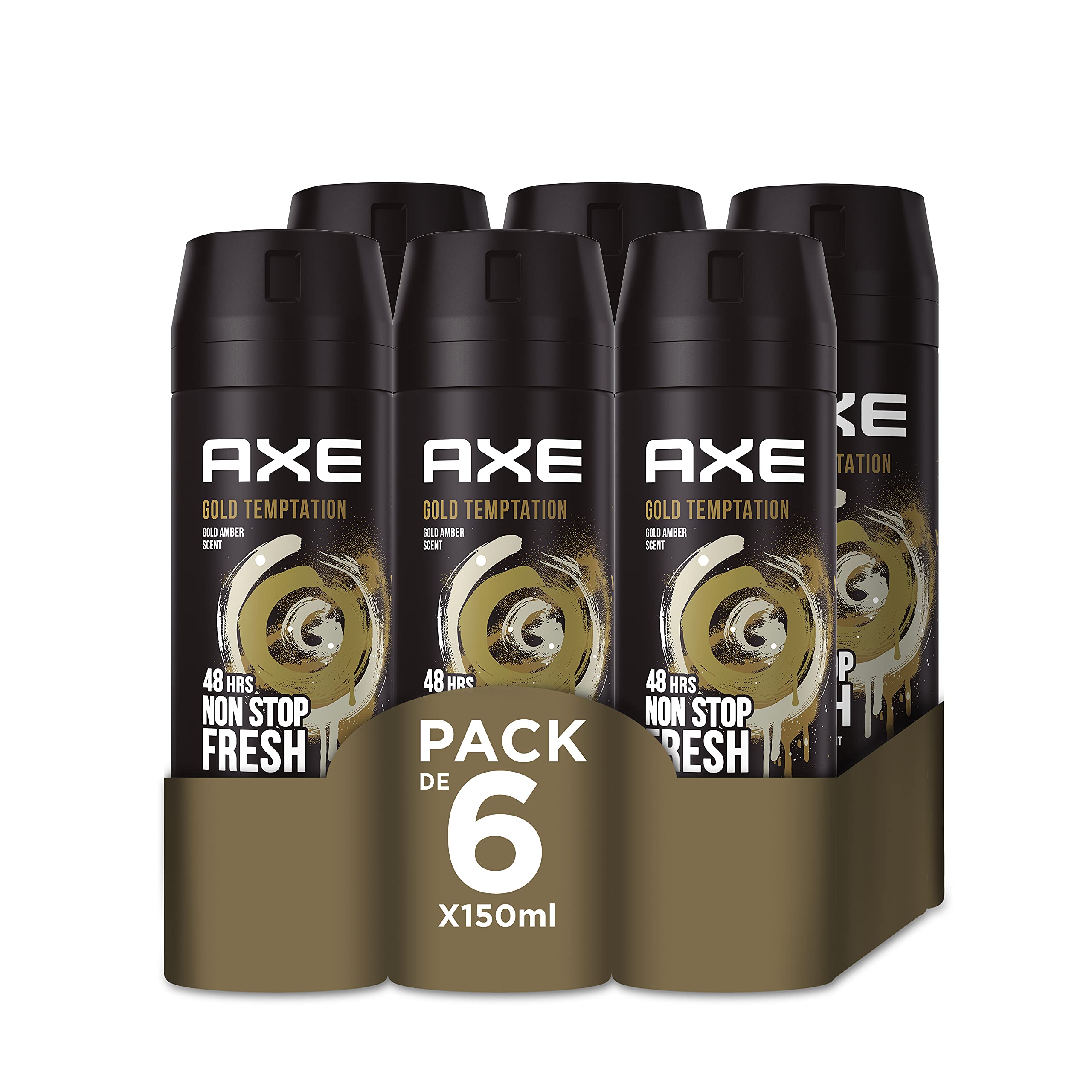 Axe Desodorante para Hombre Bodyspray Gold Temptation 150ml - Pack de 6