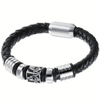 Pulsera tejida de cuero sintético con cuerda, masonería y hebilla magnética con cuentas, estilo europeo y americano, para hombre