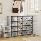 Caja de zapatos apilable, caja de zapatos con puerta magnética, caja de plástico para guardar zapatos, organizador de zapatos plegable para tamaños inferiores a 42, 35X19X25 cm