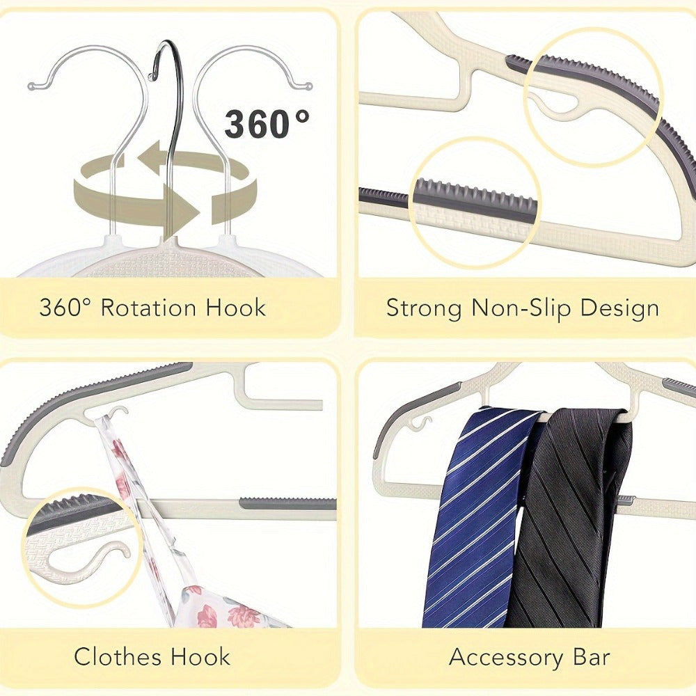 Juego de 50 perchas de plástico diseñadas para evitar que se resbalen, perchero resistente que optimiza el espacio, ideal para organizar prendas, adecuado para armarios, abrigos, camisas y almacenamiento doméstico en dormitorios, armarios y residencias es