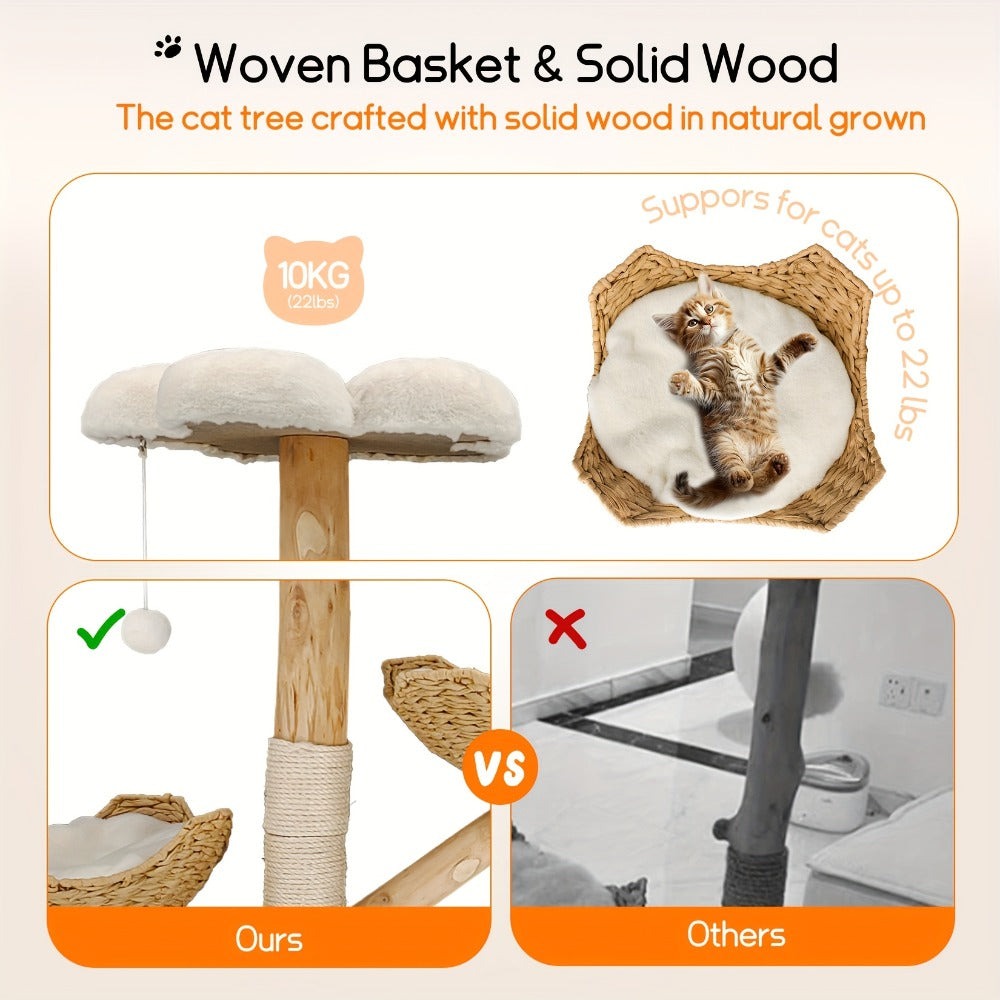 Árbol para gatos de 60X110Cm, Condominio de felpa de varios niveles con 2 postes rascadores, 2 perchas, hamaca, cueva, casa para gatos estable y anti-inclinación para dormir/jugar, fácil montaje, árbol de Navidad perfecto para gatitos y gatos de interior,