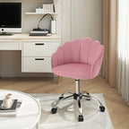 1 Silla de oficina para el hogar, Silla de escritorio, Silla de maquillaje, Silla de terciopelo con respaldo en forma de pétalo - Cómoda y hermosa, Silla giratoria con ruedas, Altura de silla ajustable, Base de metal, Fácil de montar