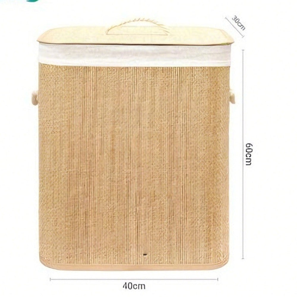 Ropero de Bambú con Tapa - Cesto de Bambú para Ropa Rectangular, Redondo y Cuadrado - Cesto para organización y colada (Rectangular - Oscuro)30*40*60CM