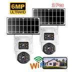 2 Piezas Cámara Binocular Solar WiFi Exterior 6MP, Detección de Humanos, Seguimiento de Movimiento, Intercomunicador Bidireccional, Visión Nocturna a Color, Alertas por Notificación