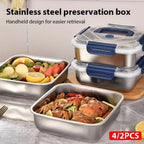 Juego de 2/4 piezas de recipientes herméticos de acero inoxidable para almacenar alimentos con tapas, aptos para microondas, reutilizables, perfectos para refrigerador, ideales para preparación de comidas, cocina al aire libre, esenciales de cocina, recip