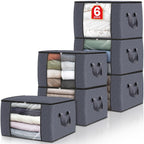 Juego de 6 bolsas de almacenamiento de 60L-90L-120L, bolsas grandes para guardar ropa con cremalleras, asas duraderas y tela gruesa para ropa, ropa de cama, mantas, edredones (gris), almacenamiento debajo de la cama