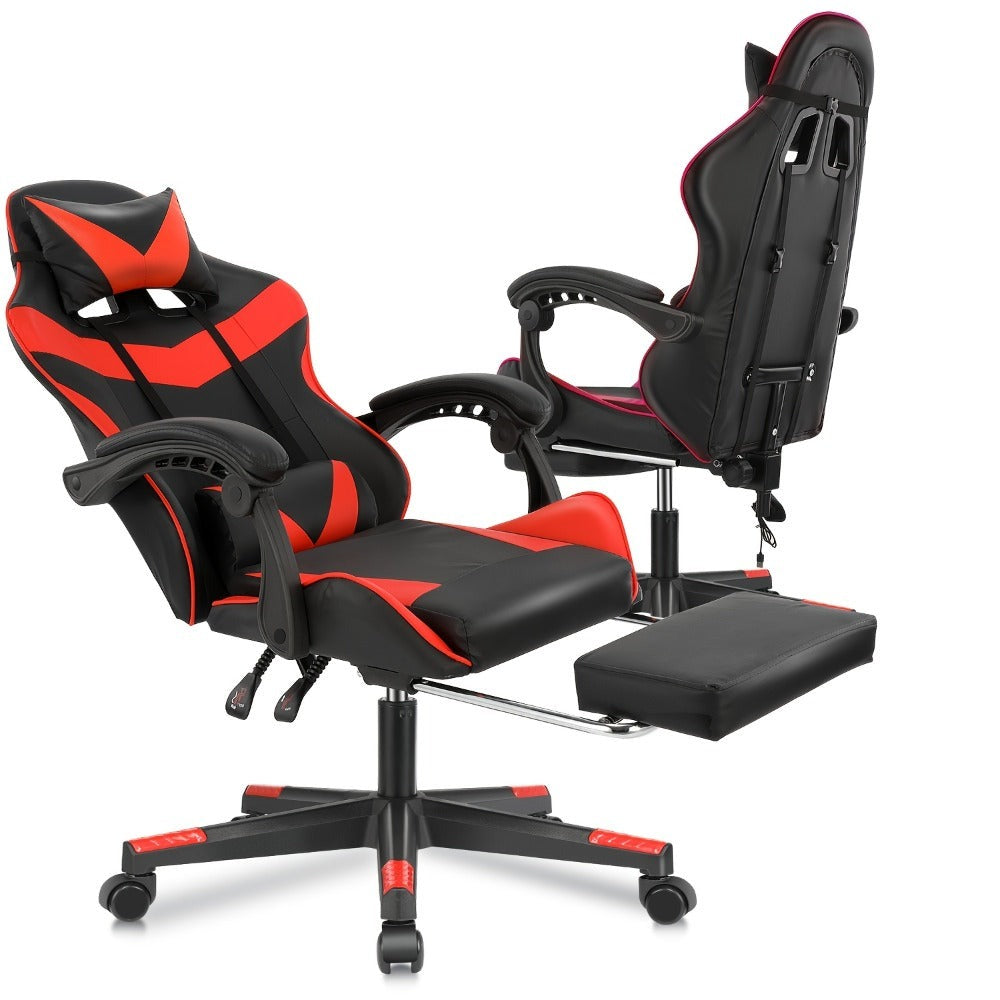 Silla de gaming con reposapiés, silla de gaming ergonómica, silla de ordenador con soporte lumbar, reposacabezas, sillas de PC de altura ajustable con asiento giratorio de 360° para oficina o gaming