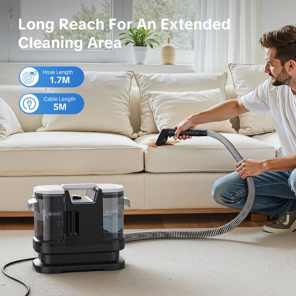 Lubluelu 600W Potente Aspiradora de Limpieza de Puntos | Súper Succión de 20Kpa, Mayor Capacidad de Limpieza, Radio de Trabajo de 6.7M, Diseño de Tanque de Agua Dual (1L + 1.75L), Limpieza de 3 Acciones, Removedor de Manchas No Químico Para Alfombras, Mas