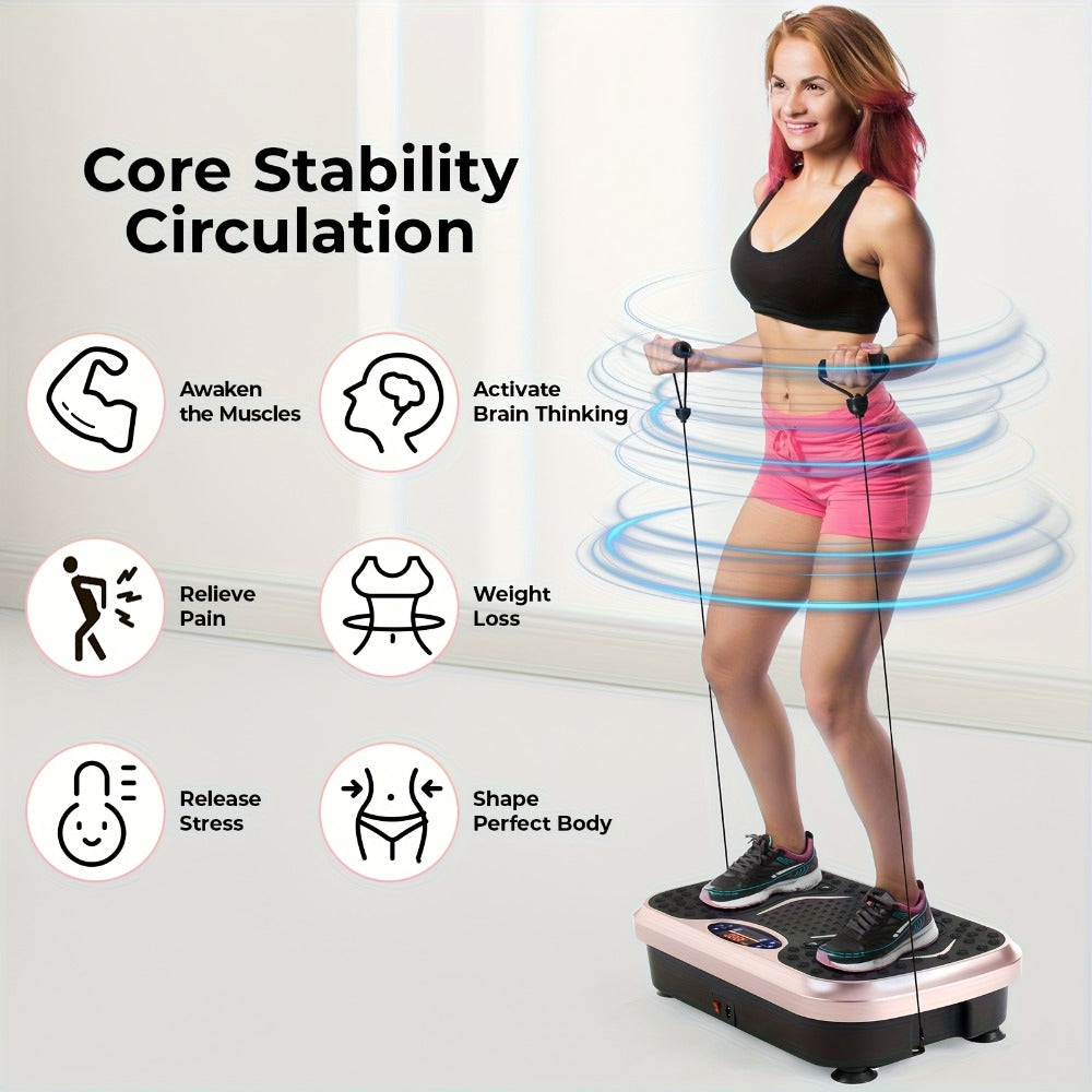 Plataforma de vibración, 5 programas de entrenamiento + 99 niveles de velocidad ajustables, tabla de masaje, cinturón de entrenamiento con diseño antideslizante, tabla de vibración para fitness en casa, entrenamiento de cuerpo completo, capacidad de peso