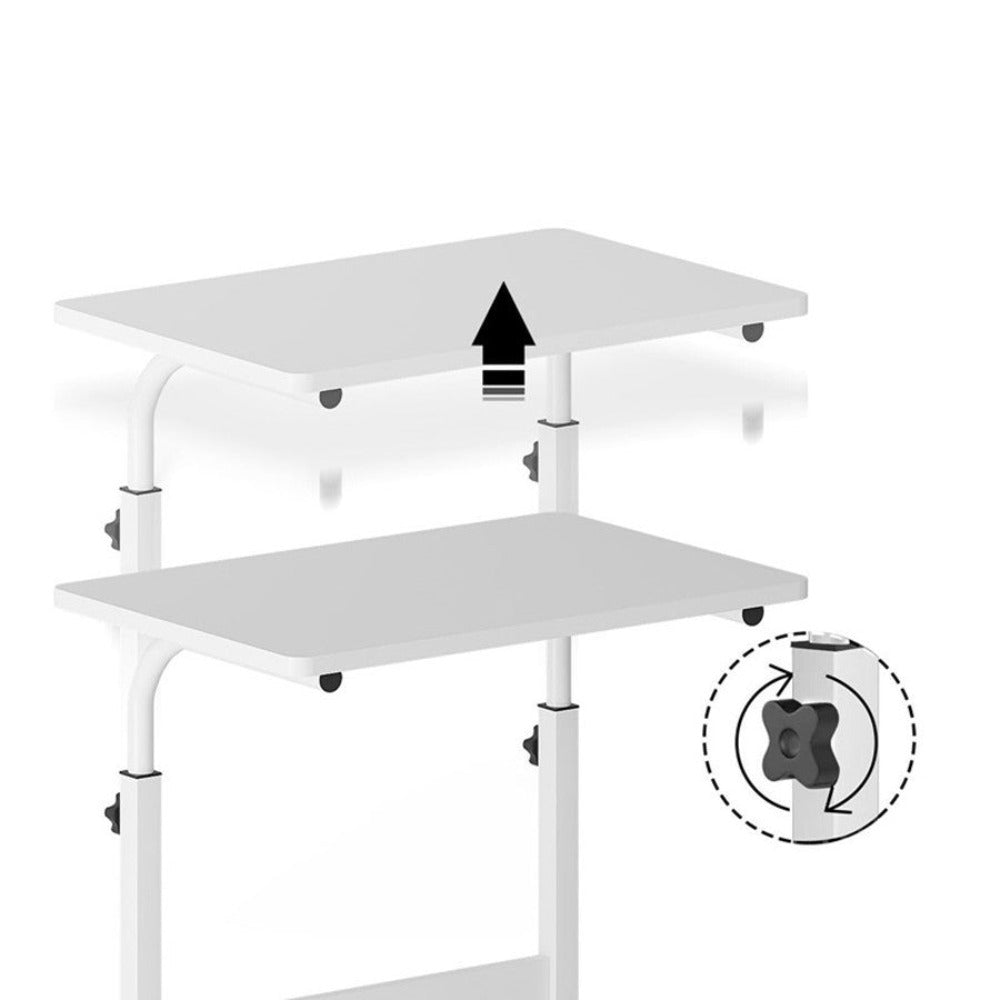Mesa auxiliar con ruedas 60X40 cm Mesa para portátil Mesa Auxiliar de Altura Ajustable para Dormitorio Mesita de Noche Móvil Diseño Compacto que Ahorra Espacio