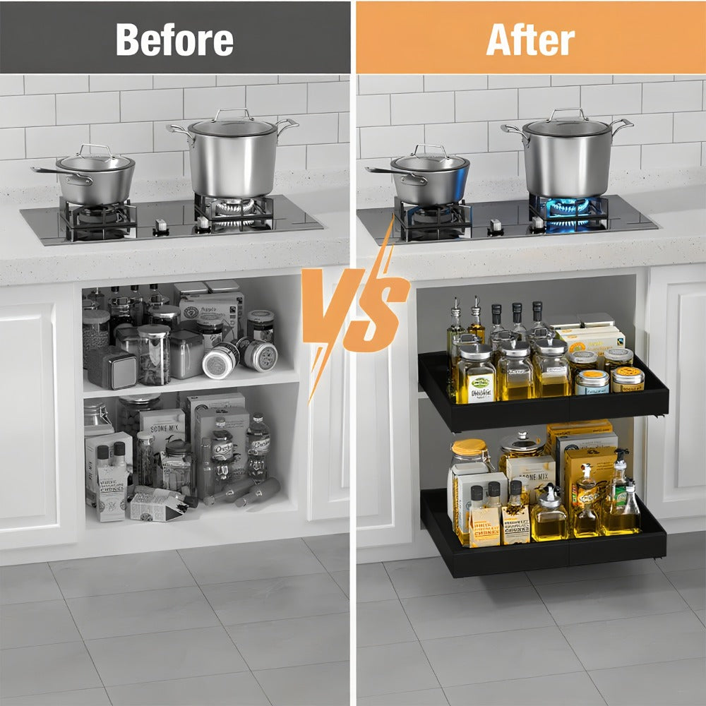 Juego de 2 organizadores extraíbles para gabinetes - estante deslizante expandible y resistente, ideal para armarios de cocina o repisas extensibles, perfecto para la despensa, ancho ajustable 31cm-52cm (/blanco)