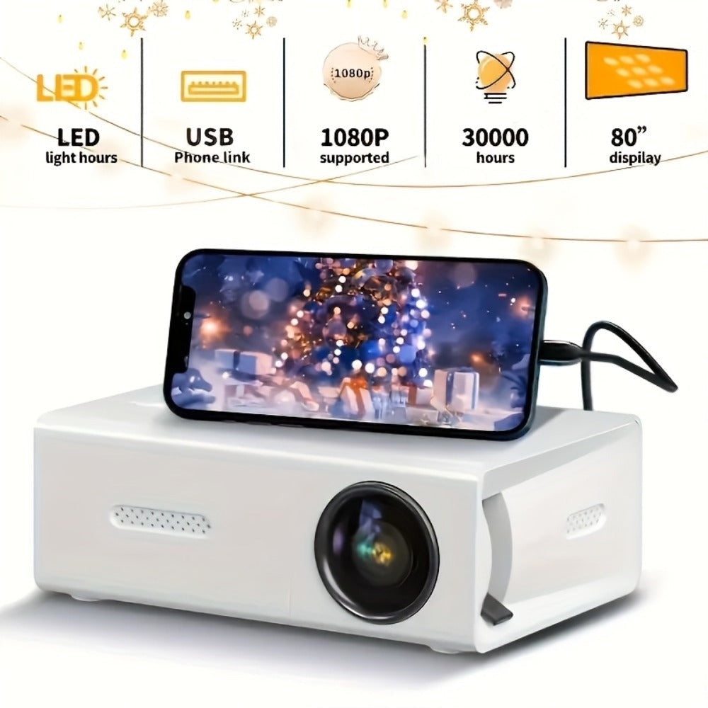 Mini Proyector HD Compacto para Cine en Casa y Camping, Compatible con 1080P, Alimentado por USB, Diseño Portátil con Pantalla LCD, Perfecto para Uso en Interiores y Exteriores