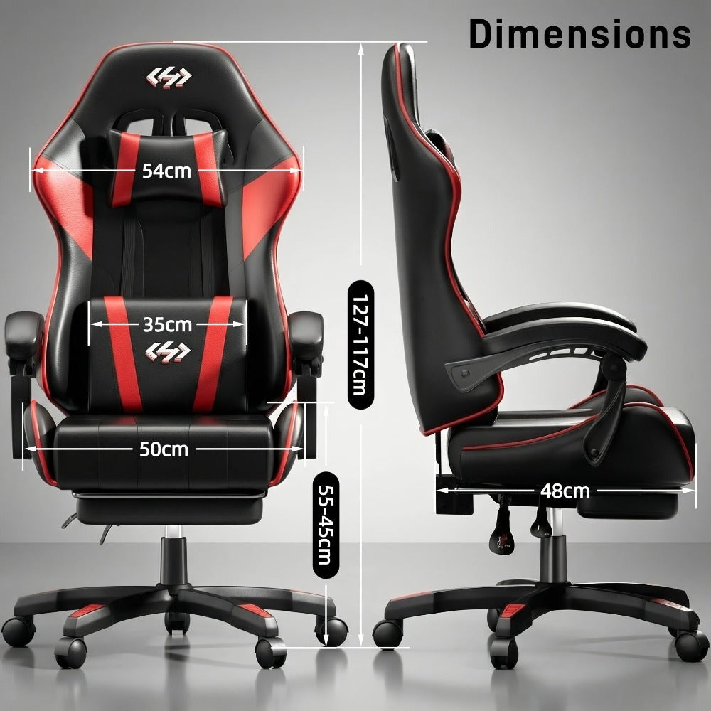 Silla de gaming ergonómica con inclinación ajustable y reposapiés, silla de oficina con reposacabezas y soporte lumbar, hecha de material duradero, ideal para trabajo y ocio