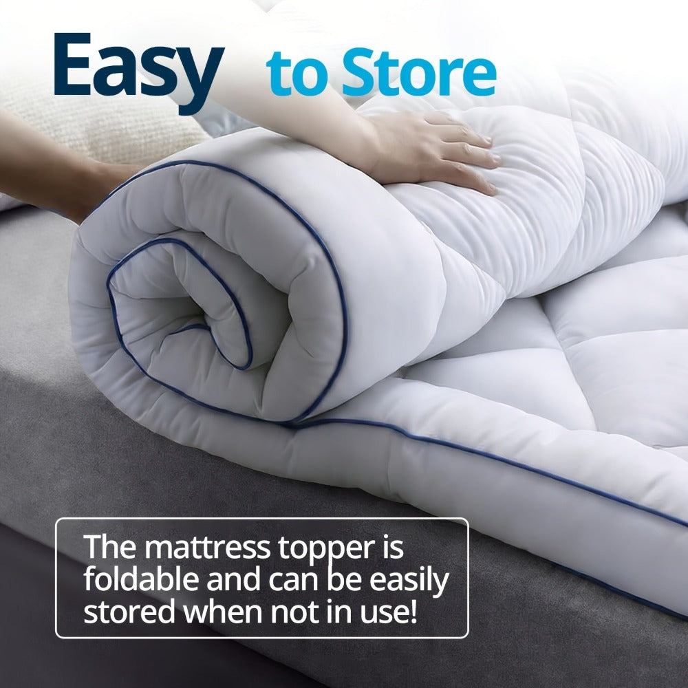 Cubrecolchón cómodo de 1200 GSM, ultrasuave, refrescante y transpirable para todas las estaciones, de fácil cuidado, lavable a máquina, con bandas elásticas resistentes.