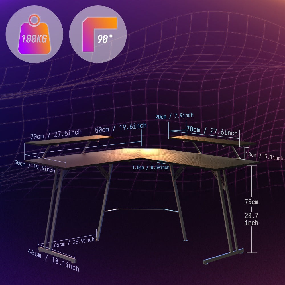 Escritorio de Esquina para Gaming 120x120cm, Escritorio en Forma de L, Mesa de Computadora para Oficina y Hogar, (con/sin Soportes para Monitor)