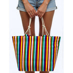 TOTE BAG Grande Rayas Multicolor – BOLSO DE PLAYA de Lona con Asas de Cuerda, Capacidad Extra, 6 Colores Disponibles