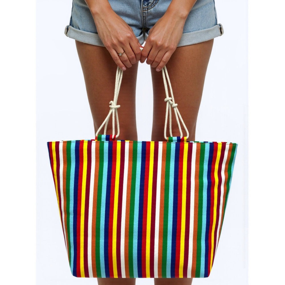 TOTE BAG Grande Rayas Multicolor – BOLSO DE PLAYA de Lona con Asas de Cuerda, Capacidad Extra, 6 Colores Disponibles