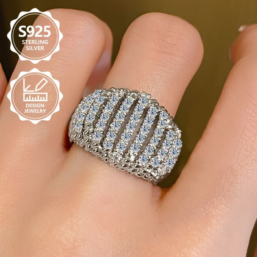 Anillo de moda exquisito para mujer PM:E7 de plata de ley 925, elegante, con estilo y finamente elaborado, engastado con moissanita. Un anillo de joyería de alto valor para mujer, adecuado para viajes de vacaciones y uso diario, y el regalo conmemorativo
