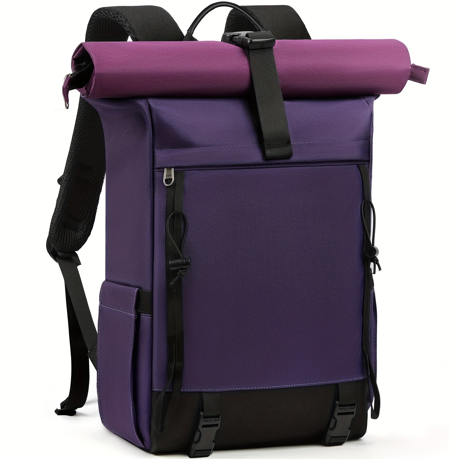 RAINSMORE Mochila Rolltop Mujer Hombre Mochila para Laptop 43.18 cm Mochila de Viaje Grande Mochilas de Día Mochila de Senderismo Negro Morado, Negro, L, Casual