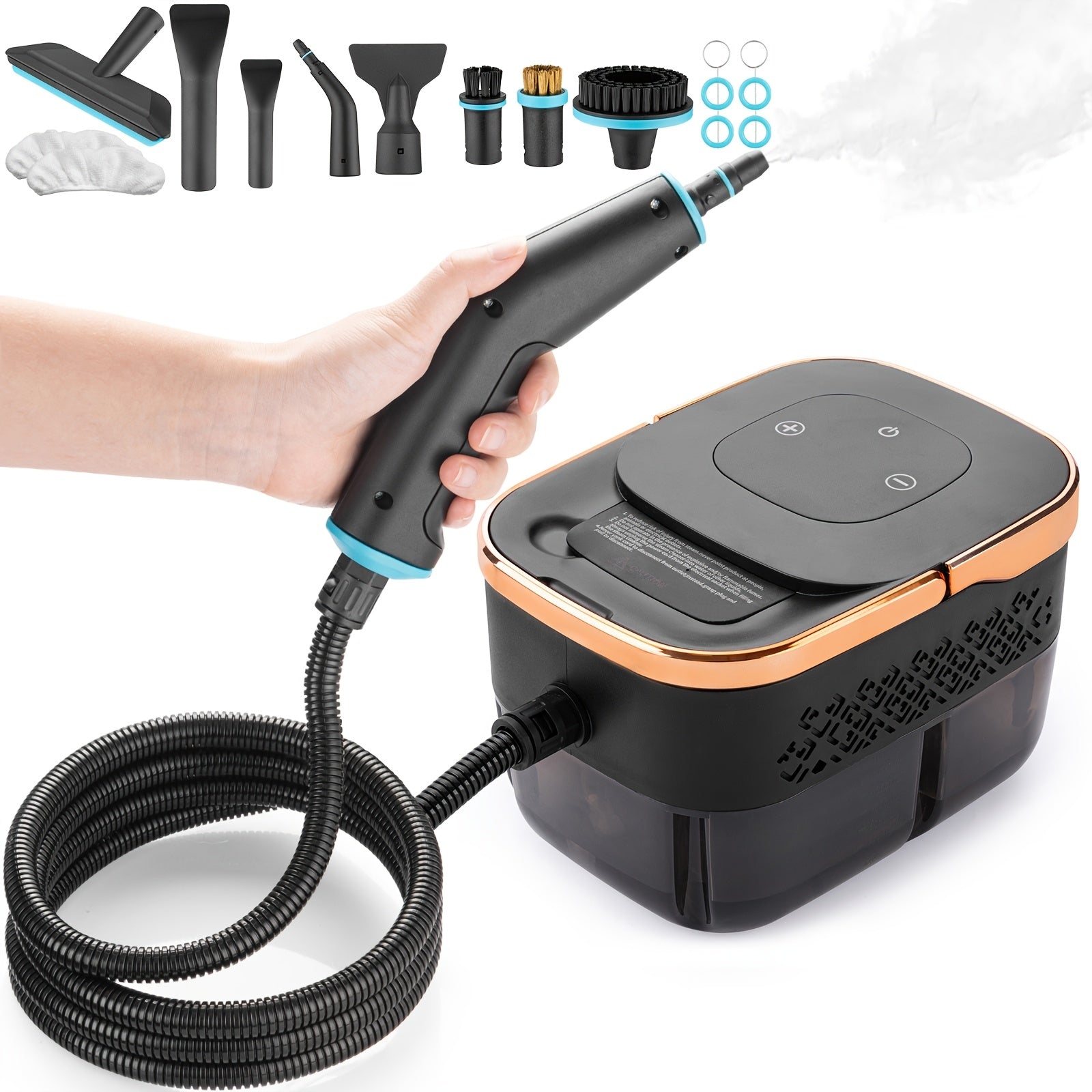Limpiador de vapor de mano para el hogar, incluye múltiples cabezales de cepillo y 10 tipos de accesorios, depósito de agua de 1600 ml, el precalentamiento solo tarda 15 s, apto para el hogar, coche, cocina, baño, azulejos