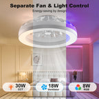 Ventilador de techo Ateroll con iluminación, diámetro 46 cm, ventilador de techo RGB con luz y control remoto, 6 niveles de viento, 3000 K - 6500 K, LED regulable, temporizador silencioso, luz de techo con ventilador para dormitorio, sala de estar
