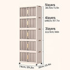 Armario de almacenamiento plegable extragrande de 74 cm, organizador apilable de 3/4/5 niveles con ruedas, puertas transparentes, manijas en tono dorado y cierre magnético para el hogar, oficina, cocina, baño y despensa