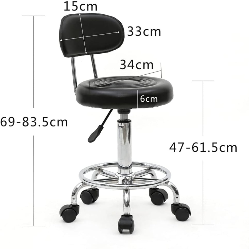 Taburete de oficina Bonnlo | Rodante, giro de 360°, altura ajustable, material de PVC, forma redonda, respaldo negro para estudio de uñas, salón de belleza, spas y oficinas