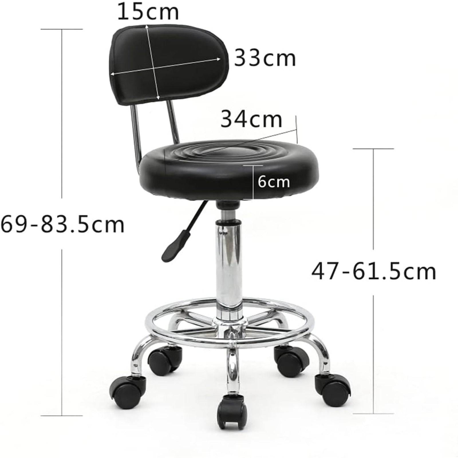 Taburete de oficina Bonnlo | Rodante, giro de 360°, altura ajustable, material de PVC, forma redonda, respaldo negro para estudio de uñas, salón de belleza, spas y oficinas