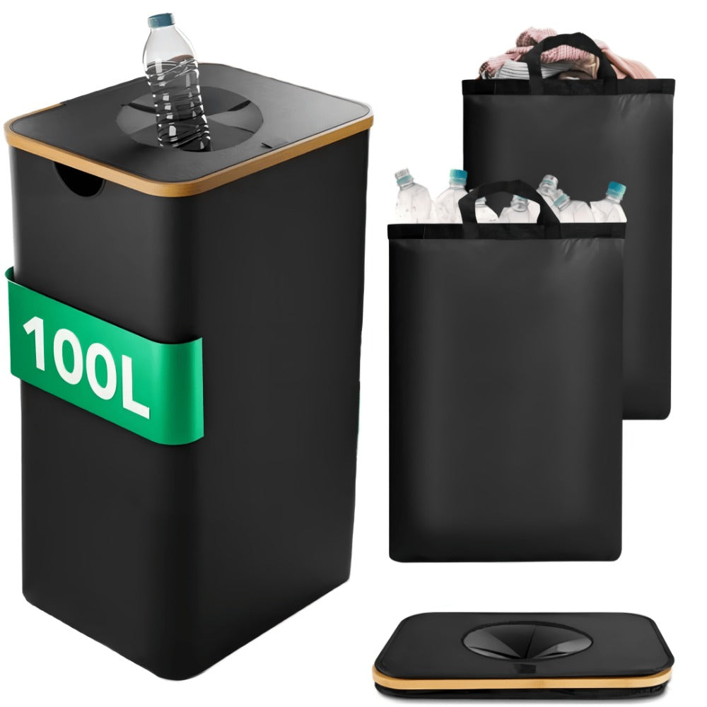 Recogedor de Botellas Plegable de Nylon Oxford 600D para Interior y Exterior, Cubo de Basura, Capacidad de 100L, Resistente al Desgarro y Lavable, Incluye Bolsas XXL, Puede Recoger Aproximadamente 35 Botellas, Ideal para Uso Doméstico, Almacenamiento en C