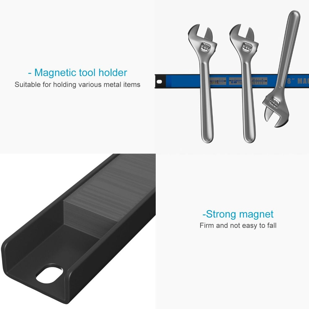 Juego de 3 Tiras Magnéticas para Herramientas - Dimensiones Totales 45.5 x 2.3 x 1.3 cm - Superficie Magnética 40 x 1.8 cm - Tira Magnética para Herramientas de Taladro, Montaje en Pared con Accesorios, Solución de Almacenamiento