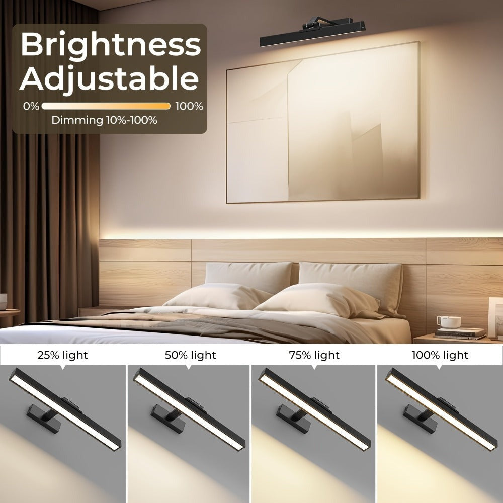Luz LED trapezoidal inteligente, controlada remoticamente, disponible en negro y dorado, recargable, 5000mAh, CCT con 3 niveles de brillo de color ajustables, soporte de montaje con succión magnética, lámpara de pared, luz mural, luz para obras de arte