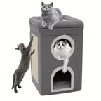 Rascador para gatos | Casa de Árbol para Gatos Moderna y Grande de 2 Pisos con Rascador, Cueva Oculta & Túnel, Mueble Doblable en Formato Caseta