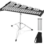 Xilófono de Glockenspiel de 32 notas con soporte ajustable, kit de instrumento de percusión profesional de aluminio con baquetas y estuche de transporte, ideal para principiantes, presentaciones de bandas