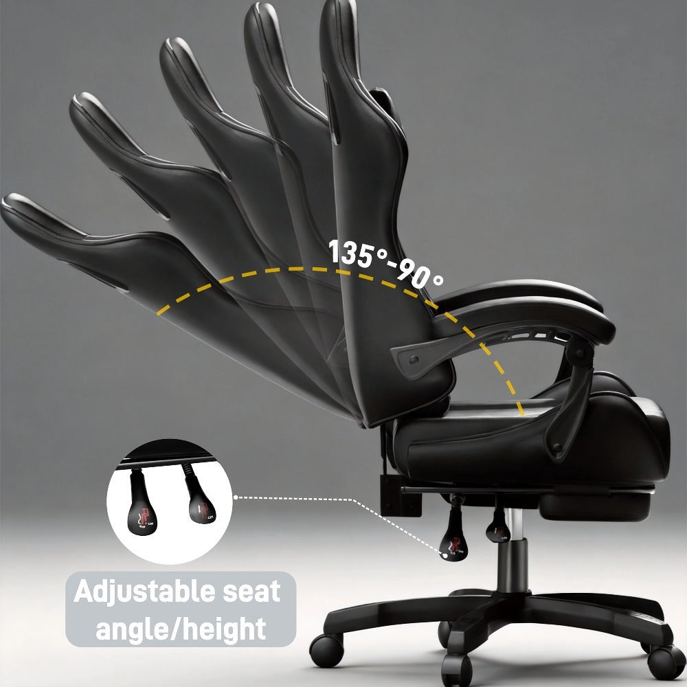 Silla de gaming ergonómica con inclinación ajustable y reposapiés, silla de oficina con reposacabezas y soporte lumbar, hecha de material duradero, ideal para trabajo y ocio