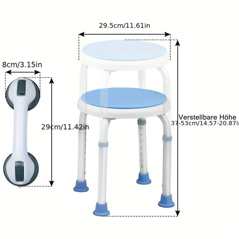 Silla de ducha giratoria de alta resistencia con reposabrazos, asiento giratorio de 360°, taburete de baño de altura ajustable, base antideslizante, diseño fácil de limpiar para uso en el baño