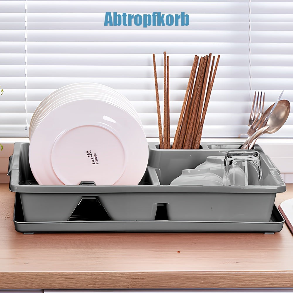 1pc Cesta de drenaje de cocina, escurridor de platos, escurridor de fregadero, gris, con soporte inferior para fregadero, base de bandeja de goteo, drenaje rápido, resistente y duradero, adecuado para escurrir platos, palillos y cucharas