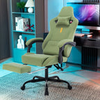 Silla de Juego y Oficina, Silla de Computadora con Reposapiés, Reposacabezas y Soporte Lumbar, Silla Ergonómica, Silla Giratoria y Ajustable en Altura, Opciones en Gris, Beige, , Marrón y Verde
