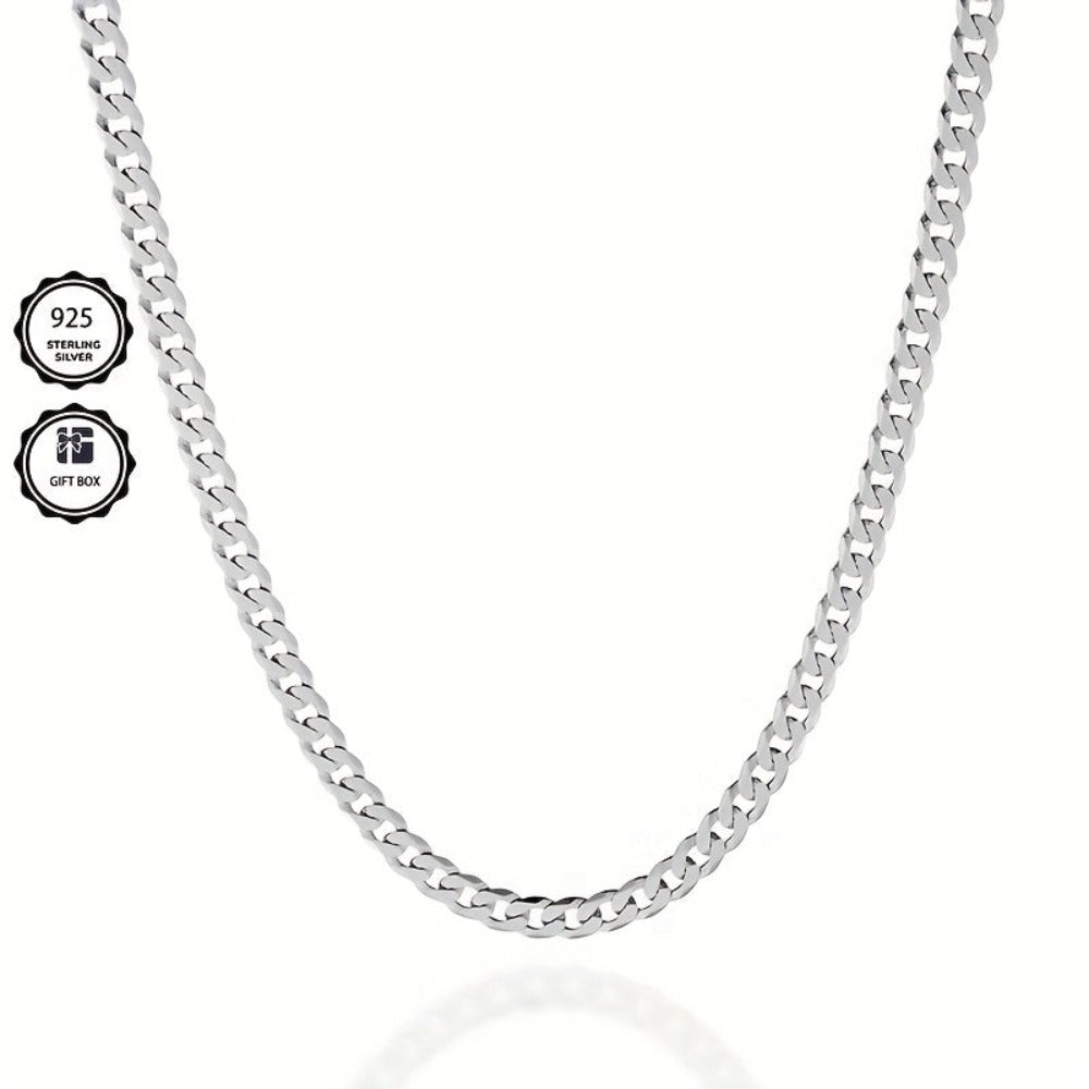 Collar de eslabones cubanos plateado de 925, con un peso de 15.5g/18.5g/20.6g, con un contenido plateado de 10g/12.3g/13.4g. Con un diseño elegante y minimalista, adecuado para uso diario, viene con una caja de regalo prémium.