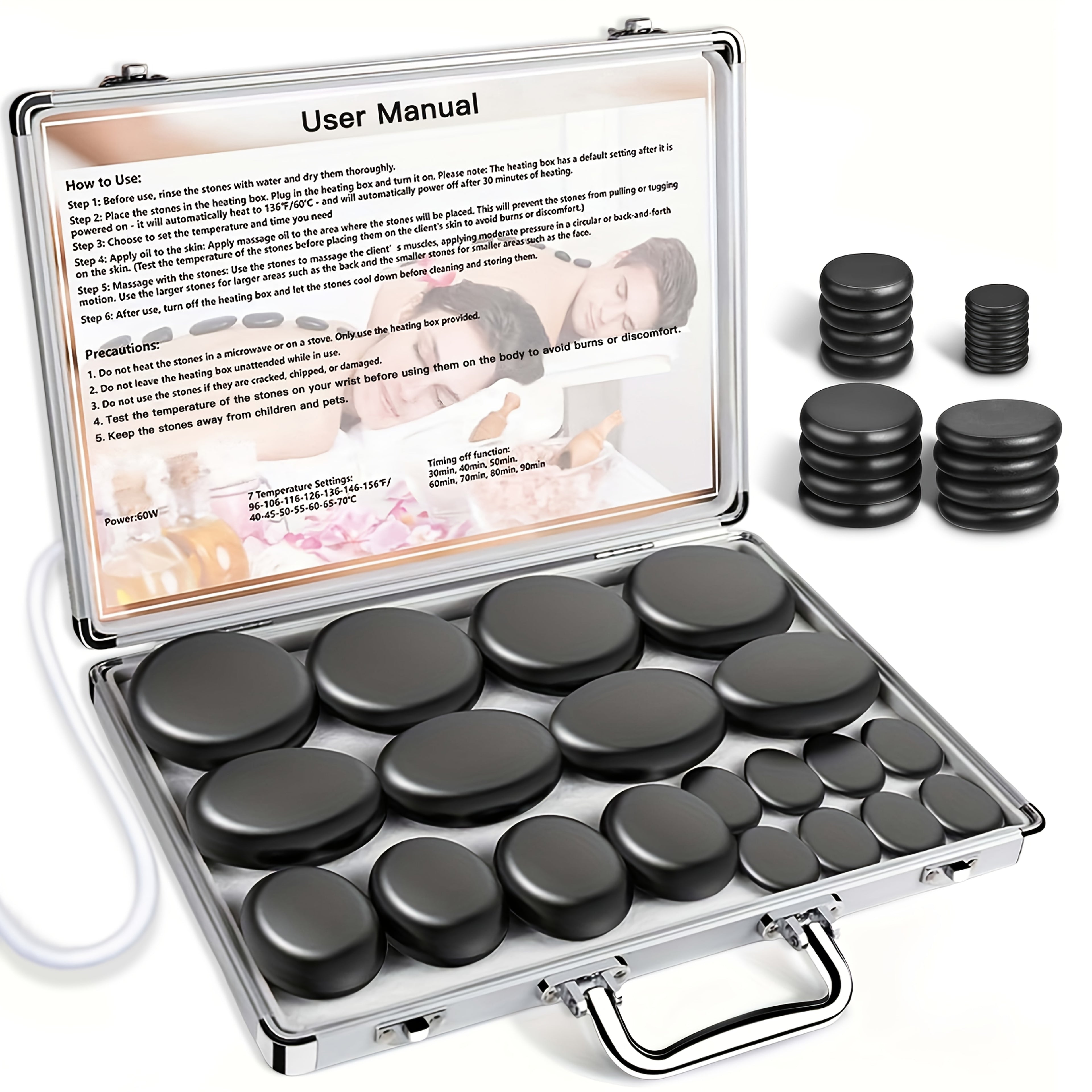 Juego de masaje con piedras calientes con control de temperatura - Kit calentador de piedras calientes de basalto de 10 piezas / Kit calentador de piedras calientes de basalto de 20 piezas, herramientas profesionales de masaje de spa, apto para masaje de