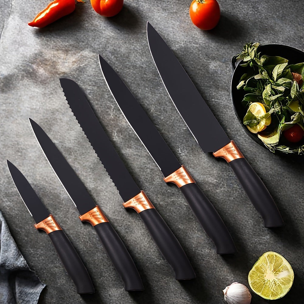 Juego de 19 piezas de cuchillos de cocina modernos y utensilios de cocina - Colección de hojas profesionales con mangos ergonómicos - Accesorios de cocina de alta calidad con soporte de almacenamiento - Herramientas de corte de espiga completa y esenciale