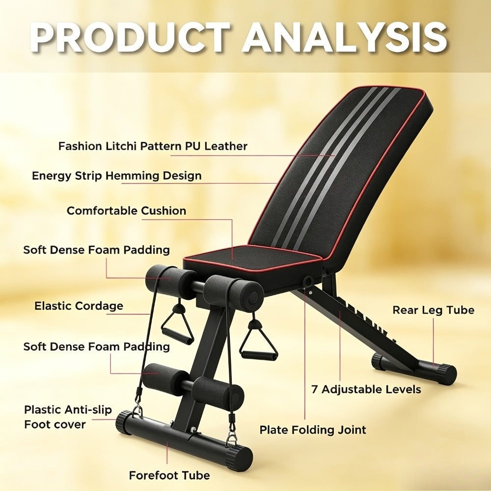 1 Banco de Halteres Plegable y Ajustable - Taburete de Fitness para Entrenamiento de Peso que Ahorra Espacio para Gimnasio, Entrenamiento Físico, Ejercicio Corporal y en Casa - Diseño Compacto, Portátil y Ergonómico