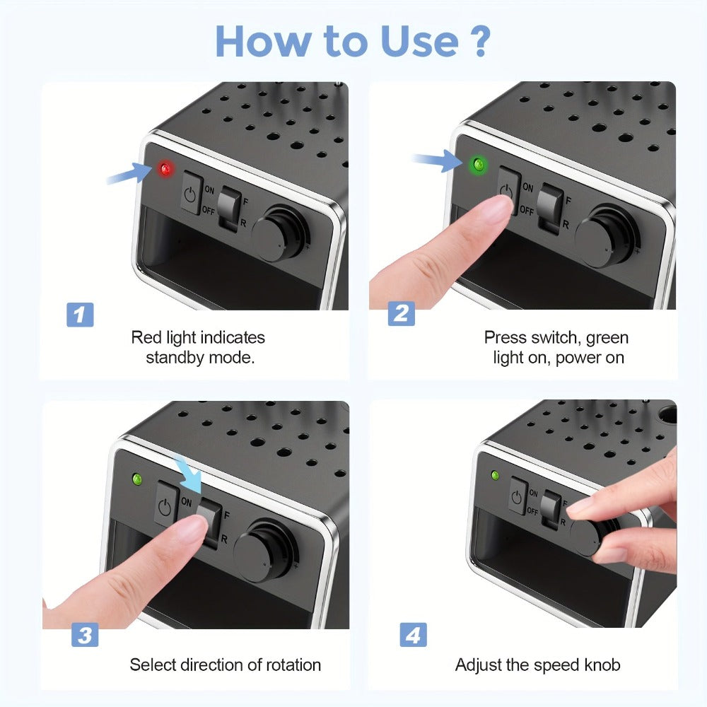 Máquina de Uñas Portátil para el Hogar, Host Alimentado por USB hasta 20,000 RPM + 6 Tipos de Brocas + Juego de 106 Anillos de Hilo, Diseño Ligero Más Conveniente para Llevar, ¡Abre el Salón de Uñas en Cualquier Momento, en Cualquier Lugar!