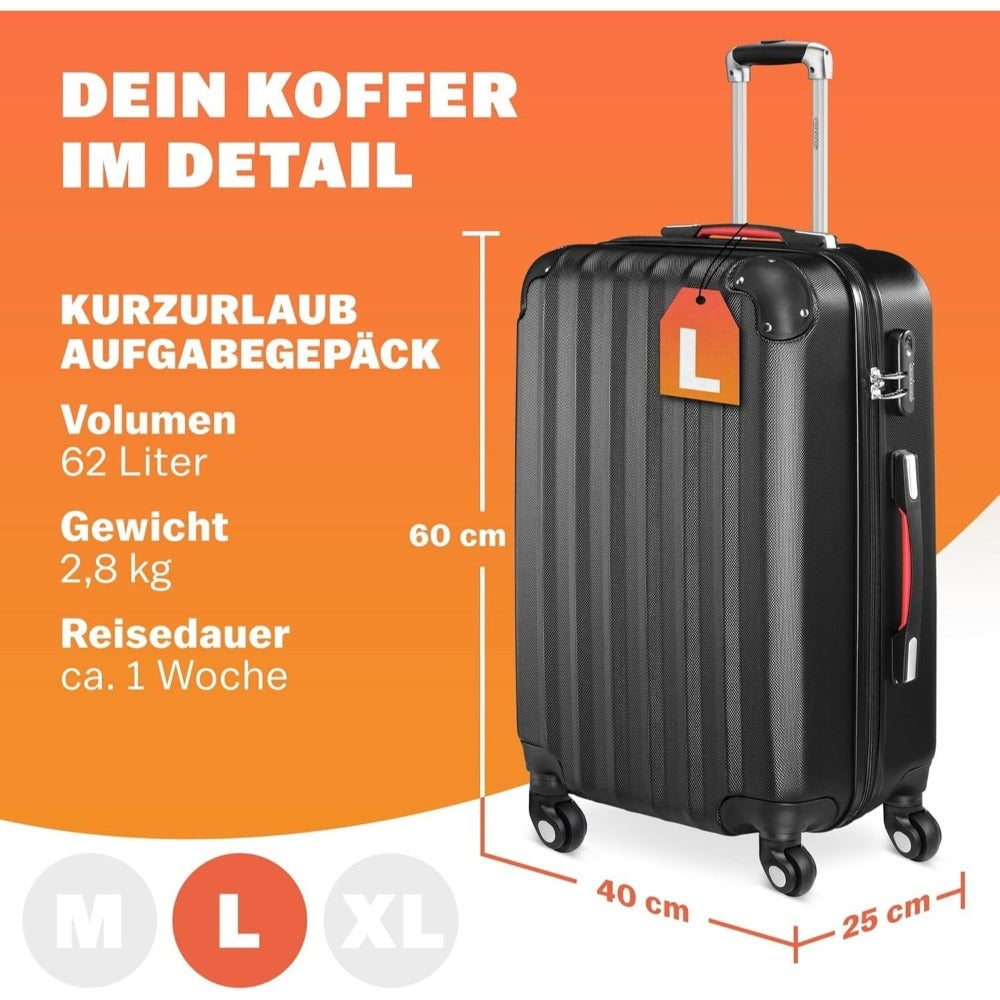 Monzana Maleta rígida Baseline L color Negro equipaje de viaje 62 L peso 2,8 Kg con ruedas 360° trolley 2 asas valija