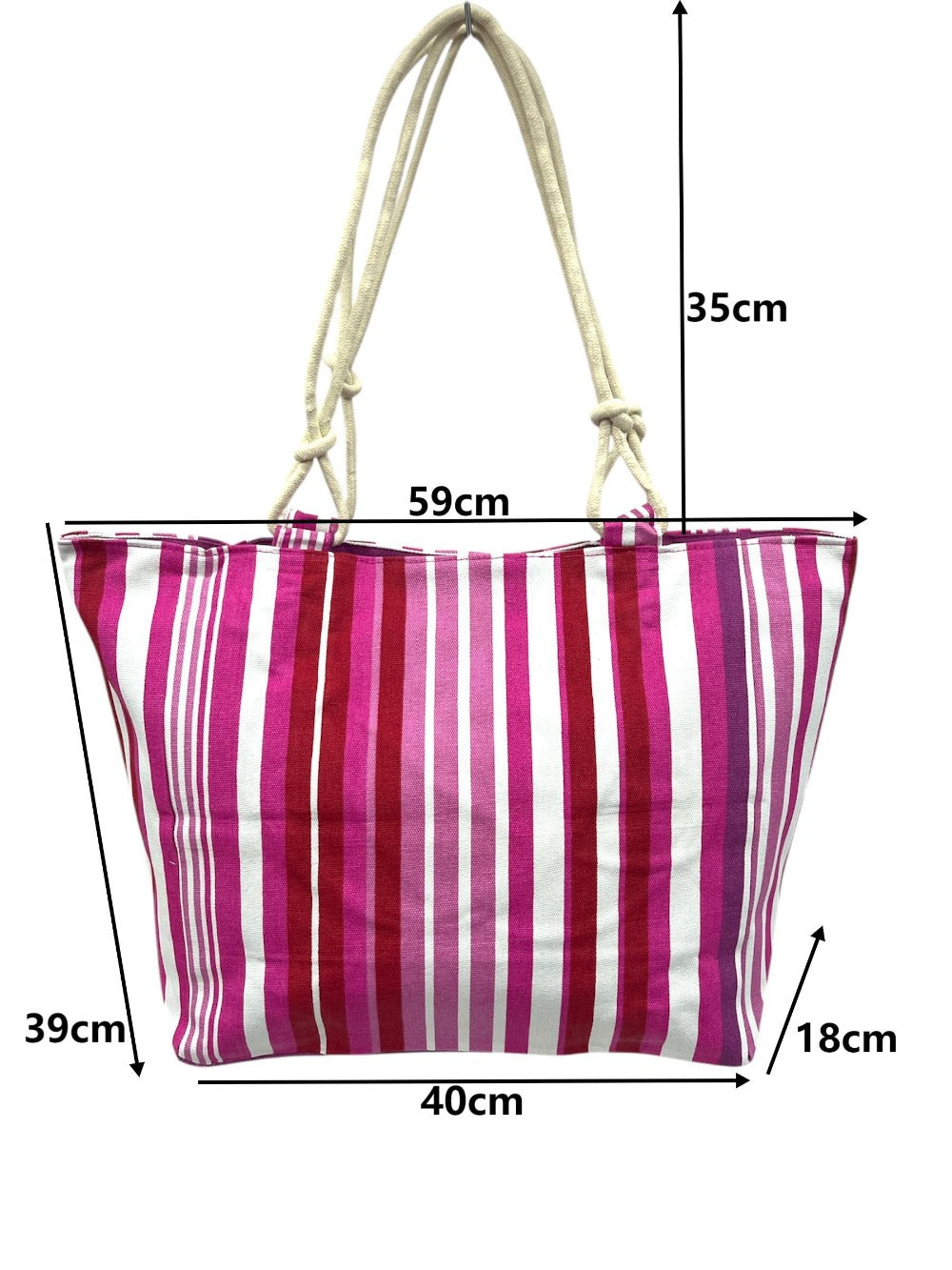TOTE BAG Grande Rayas Multicolor – BOLSO DE PLAYA de Lona con Asas de Cuerda, Capacidad Extra, 6 Colores Disponibles