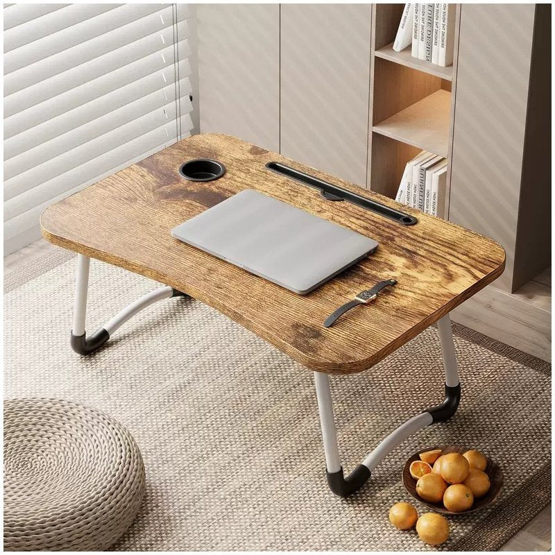 Mesa plegable multifunción para cama y sofá con portavasos, 60×40×28 cm, mesa auxiliar con atril para leer en la cama, bandeja multifunción para ordenador, libros, trabajo y estudio en casa (con cajón / sin cajón)