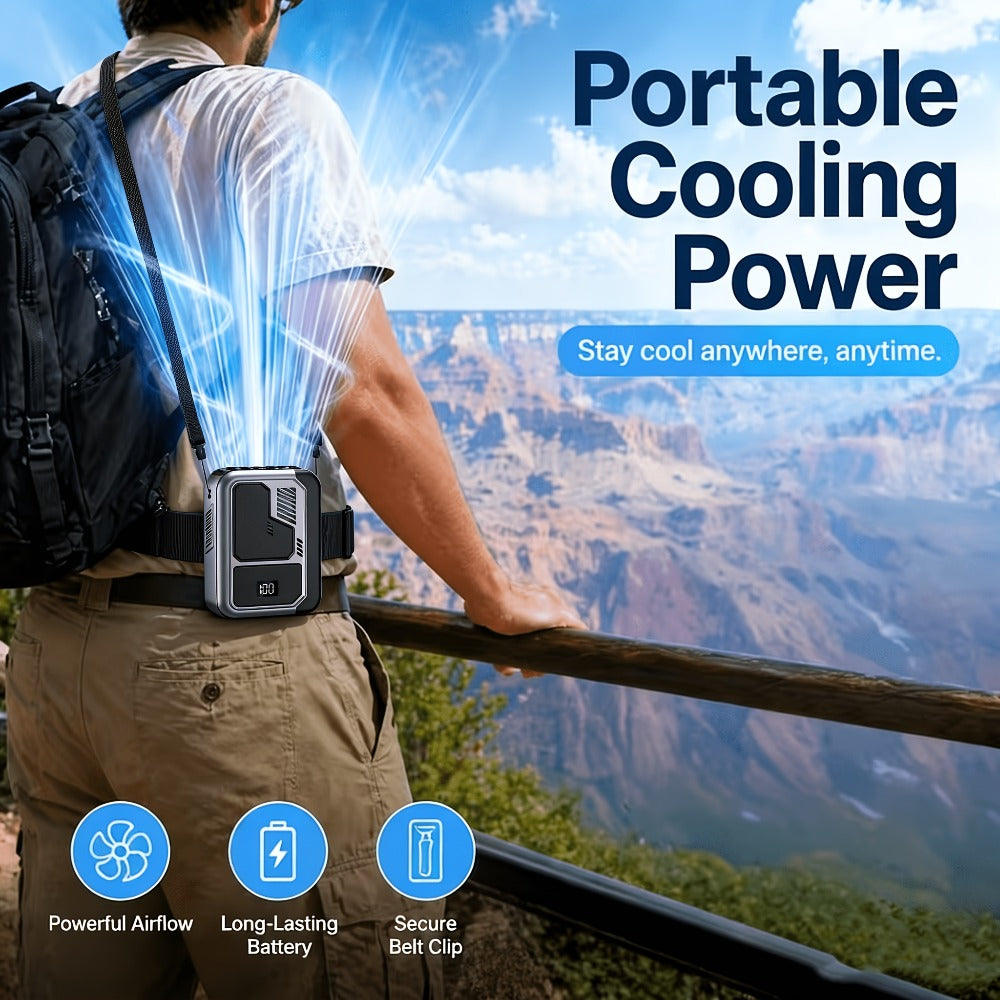 Ventilador de cintura portátil 3 en 1 | Ventilador de cintura, ventilador de escritorio portátil, potente energía eólica, pantalla digital, 3 velocidades de viento, recargable por USB, ventilador silencioso de enfriamiento rápido, ventilador de cintura po