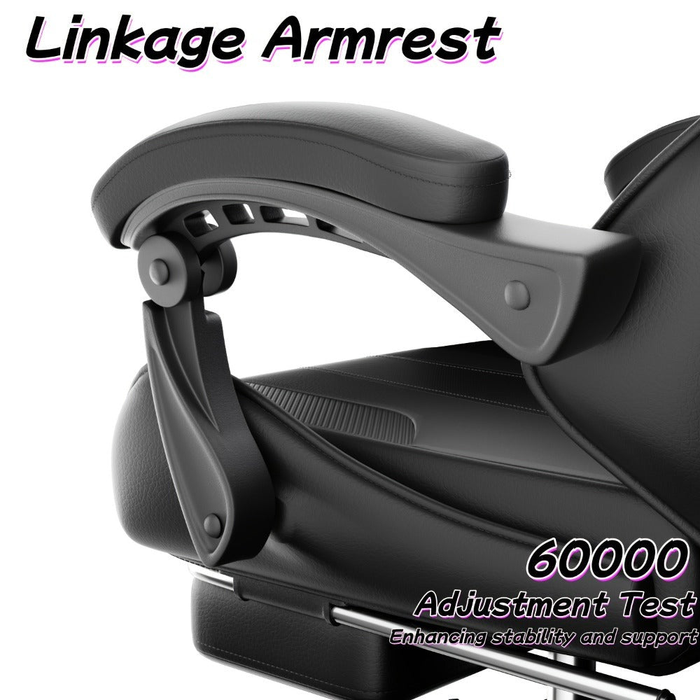 Silla de gaming ergonómica, silla de oficina con altura y respaldo ajustables, silla de oficina para computadora con soporte lumbar, reposapiés y reposacabezas, silla de gaming giratoria 360° con reposabrazos articulados